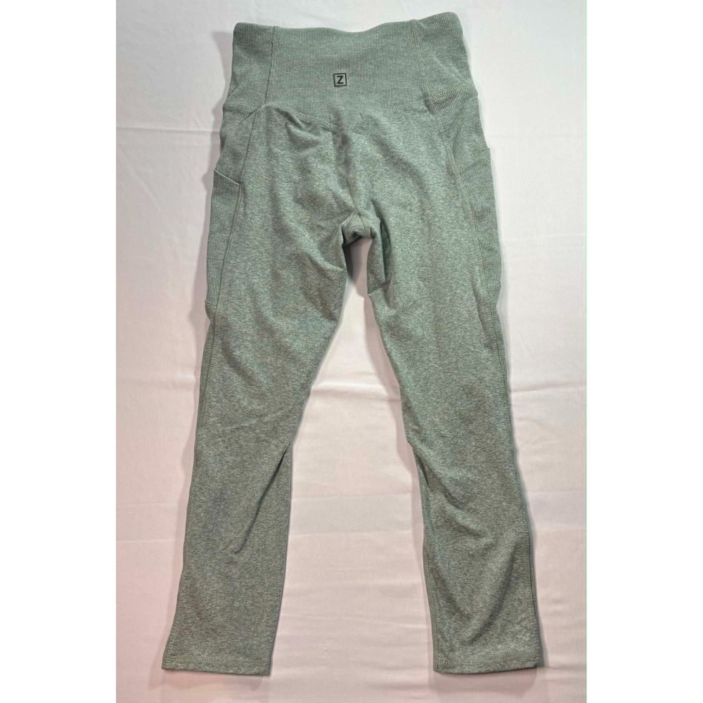 Zobha High Waisted Heather Sage Green Ribbed Leggings with Pockets Size S Capris